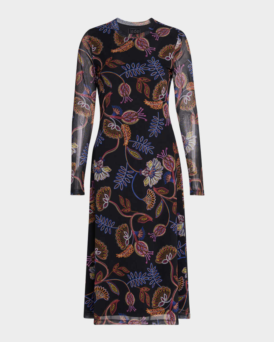 Shelly Floral-Print Mesh Midi Dress